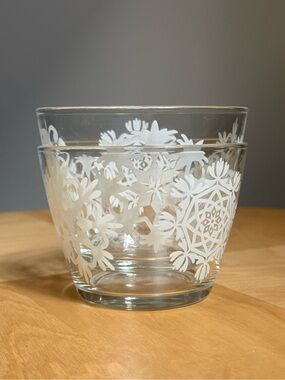 Set of 2 IKEA Vintage GODTA Dessert Cereal Clear Glass Bowls White Paisley Print
